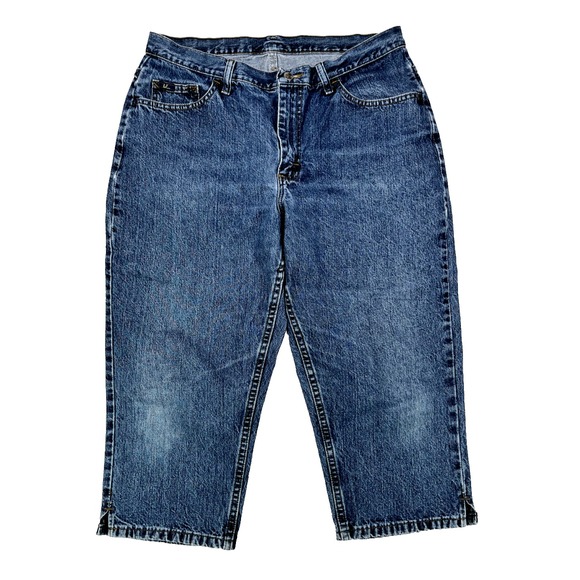 BLU Women's Straight Leg Mid Rise Capri Denim Mom Jeans Stretch Blue Size 16 - Picture 1 of 5